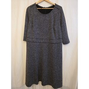 Talbots Dress Womens 14W Gray Herringbone Sweater Fit & Flare Midi Work Office